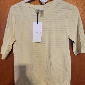 Calia Lightweight Textured Short Sleeve Top - Pale Yellow